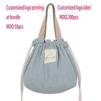 Sac à cordon en velours côtelé personnalisé, sac cosmétique écologique pratique pour femmes, sac à lunch portable en velours côtelé OEM avec étiquette logo