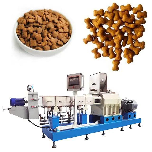 Sekrup kembar Tiongkok mesin pengolah makanan anjing kucing ikan peliharaan mesin pengolahan makanan anjing mentah jalur produksi makanan hewan peliharaan
