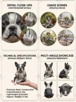 Pot de fleurs Bouledogue Français Coquin en Résine Peint à la Main, Support Décoratif Amusant pour Plantes Succulentes et Plantes Aériennes, Statue pour Jardin et Bureau