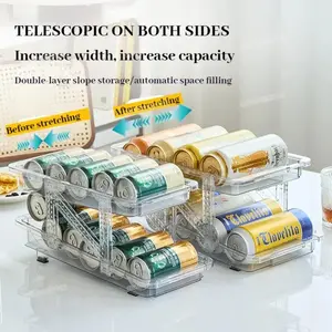 Distributeur de bière automatique à 2 niveaux, boîte de rangement extensible en plastique pour réfrigérateur, cuisine, aliments et boissons en conserve - Product Image 3