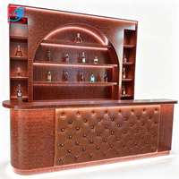Comptoir de bar en cuir vintage personnalisé avec éclairage LED, armoire murale en bois pour vin, bar commercial pour pub, hôtel, bar à vin