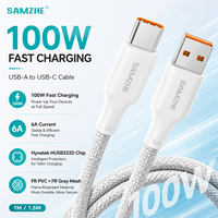 Câble de données tressé blanc Type-C SAMZHE 1m 100W 6A, câble de charge rapide pour voiture pour Samsung iPhone Huawei Xiaomi Honor