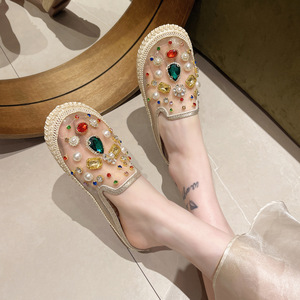 2026 Spring Summer New Korean Mesh Bean Shoes, Women Rhinestone Slip-on Flat Casual Fisherman Shoes - Product Image 4