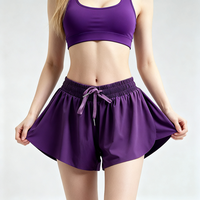 Short de sport pour femme, double couche, séchage rapide, respirant, extensible, pour la course et le tennis, couleur violette, avec short intégré 2-en-1