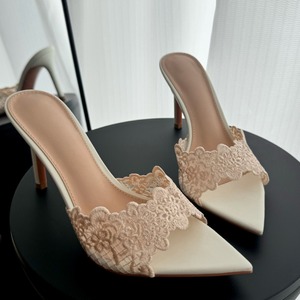 Mules de Tacón Alto con Punta en Pico y Encaje Delicado para Mujer, Sandalias con Tacón de Aguja para Fiestas Nocturnas, Uso Diario y Elegante - Product Image 2