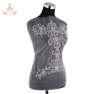 Dra087 sang trọng bạc tôn tạo váy cưới thời trang pha lê vạt áo các bản vá lỗi với Motif thạch SEW-on kỹ thuật - Product Image 1