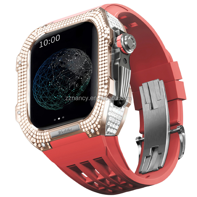 Popular  Full Diamond FKM Rubber Watch Band Series 8 45Mm Modificated Kit Set for apple Watch Mod Kit 44 mm