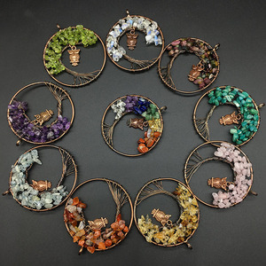 Pierre naturelle Arbre de Vie Colliers Pendentifs Faits À La Main Hibou <span class=keywords><strong>Chakra</strong></span> Puce Pierres Pendentif Hommes Femmes Bijoux - Product Image 3