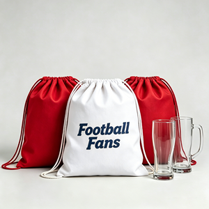 Livraison en <span class=keywords><strong>5</strong></span> <span class=keywords><strong>jours</strong></span>, ensemble cadeau de sac à dos à cordon personnalisé pour les fans de football, souvenir pour les fans, sac à cordon sportif vierge avec verre à bière transparent - Product Image 3