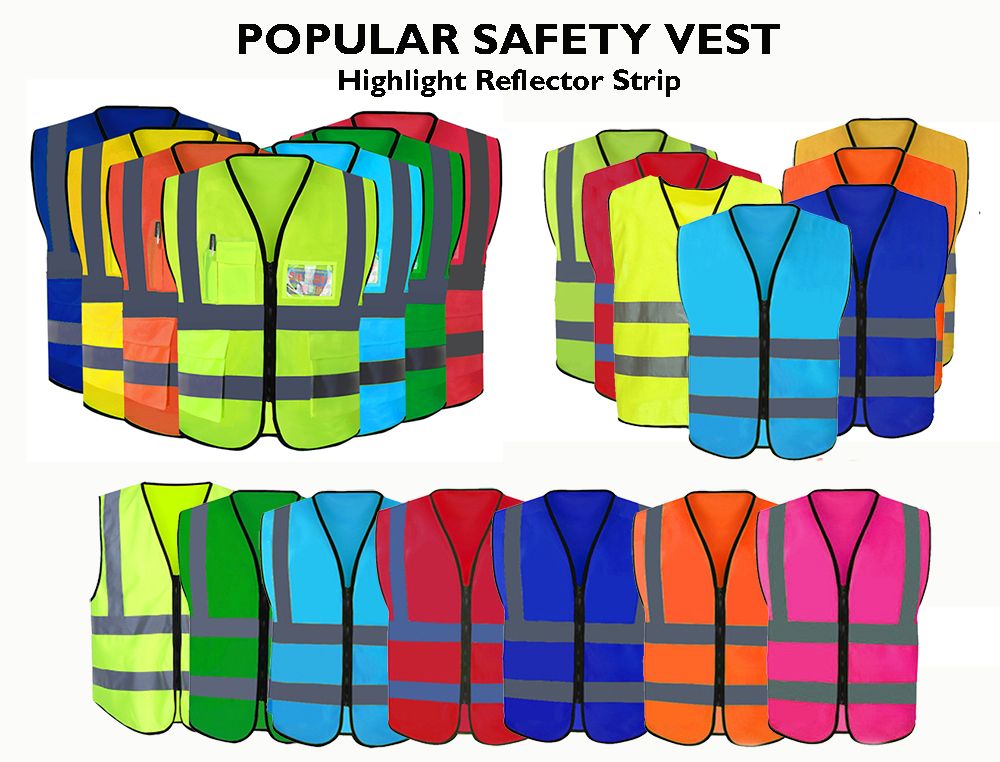 Factory Custom Logo Zipper Work High Visibility Reflective Strips Construction Traffic Vest Hi Viz Safety Vest with Pockets