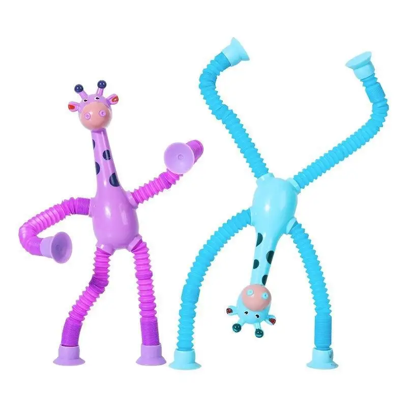 Enfants développant un dessin animé mignon girafe LED magique sensoriel étirement aspiration en plastique Pop Tubes décompression Fidget jouets sensoriels
