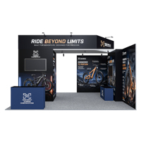 Stand d'exposition modulaire avec structure en aluminium, éclairage LED, bannière supérieure et comptoir d'accueil