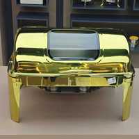 Chauffe-plat de luxe 9L doré avec couvercle roulant et grande fenêtre de visualisation pour la restauration professionnelle et l'utilisation hôtelière haut de gamme