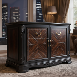 <span class=keywords><strong>Meuble</strong></span> <span class=keywords><strong>TV</strong></span> en bois massif noir antique OE-FASHION, console multimédia de luxe en noyer avec marqueterie et étagères ouvertes - Product Image 5