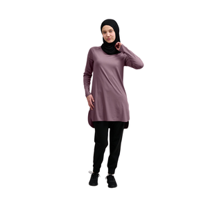 Loose Plus Size Muslim Women's Customizable <b>Modest</b> Breathable Lightweight Quick Dry Colorblock Long Sleeve Gym Wear - Product Image 6