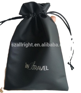 Black PU Leather <b>Drawstring</b> <b>Pouch</b> Bag for Gifts Economical with Screen Printing Surface Handling - Product Image 4