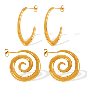 Pendientes de Aro Geométricos de Acero Inoxidable Chapados en Oro de 18K, Joyería para Mujer de Uso Diario - Product Image 5