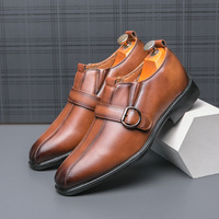 Chaussures habillées anti-usure pour hommes, avec empeigne vernie hydrofuge, boucle réglable, pour affaires et occasions formelles, semelle épaisse et stable