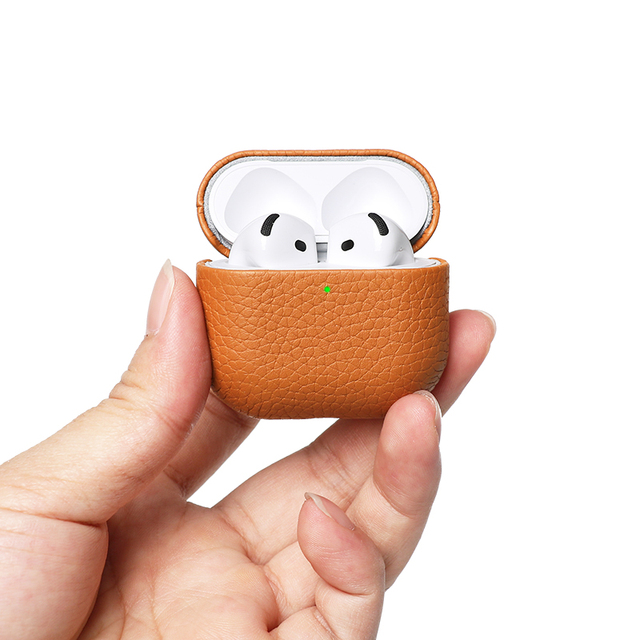 Premium Genuine Leather Custodia Auricolare Lichee Pattern airPods 4 case Cases for airpods