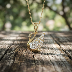Pendentif Cygne en Or Blanc et Diamants, Diamants Naturels Taillés en Poire, Bijoux Romantiques pour Femmes, Port Quotidien - Product Image 2