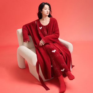 Anzhiban Super caldo mezzo Pile accappatoio rosso ampia <span class=keywords><strong>camicia</strong></span> <span class=keywords><strong>da</strong></span> <span class=keywords><strong>notte</strong></span> <span class=keywords><strong>Set</strong></span> adatto per l'autunno <span class=keywords><strong>e</strong></span> l'inverno abito <span class=keywords><strong>da</strong></span> donna - Product Image 1