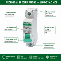 Interruptor Automático en Miniatura JLB7-80 1P 2P 3P 4P 6A-63A 230/400V 6kA Riel DIN AC MCB IEC60898-1 Protección Contra Sobrecarga y Cortocircuito