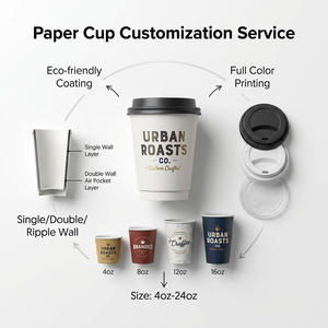 Gobelets en Papier Kraft Biodégradables à Double Paroi avec Couvercles pour Café Latte Chaud, Tailles 8oz 12oz 16oz 22oz, avec Logo Personnalisé pour Magasin de Café - Product Image 2