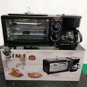 Appareil de petit-déjeuner électrique 3-en-1 en acier inoxydable : Four grille-pain, Poêle à frire, Cafetière, Surface antiadhésive, Économie d'énergie, Usage domestique - Product Image 2