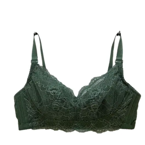 Vendita diretta di fabbrica Push Up reggiseno in pizzo nuovo stile Sexy triangolo tazza Wireless popolare verde scuro reggiseno Comfort