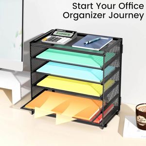 Mesh Paper <b>Organizer</b> Storage for Desk Accessories Workspace <b>Organizers</b> 6 Tier Letter Tray Desk <b>File</b> Organization for Office - Product Image 5