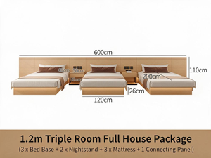 Juego de Muebles de Dormitorio Modernos para Hotel, Casa de Huéspedes o Apartamento, Cama Completa de Madera Contrachapada, Tapizada en Beige, Ecológica, Duradera y Completa - Product Image 2