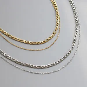 18 inches Figaro Link Chain Necklace for Women Men layering necklace simple chaine collier double chains stackable jewelry