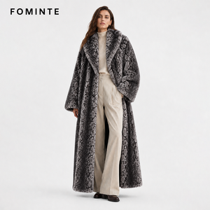 <span class=keywords><strong>Cappotto</strong></span> di Lusso <span class=keywords><strong>in</strong></span> Finta <span class=keywords><strong>Pelliccia</strong></span> Grigia con Stampa Serpente, Extra <span class=keywords><strong>Lungo</strong></span> fino alla Caviglia, Caldo Invernale, Oversize con Ampio Colletto, Trendy e Morbido - Product Image 1