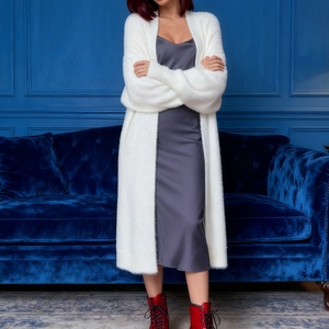 Cárdigan de punto blanco de imitación de visón para mujer, abrigo largo y holgado de otoño/invierno, a la moda - Product Image 5