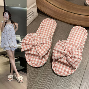 Nastro Ultra morbido lino piatto per pantofole da donna Slim Fit casa per pantofole con Design a griglia - Product Image 1