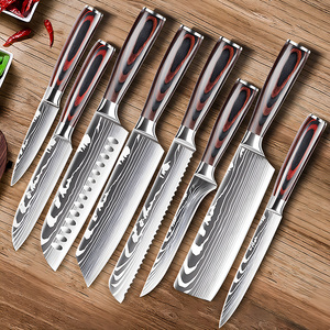 Set di 8 Coltelli da Cucina Premium in Acciaio Inox con Manico in Legno Pakka, Include Santoku, Nakiri, Coltello da Affettare, Multiuso, OEM, per Disossare e Affettare - Product Image 4