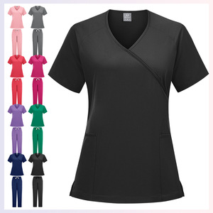 Women's Scrub Tops V-Neck Short Sleeve Moisture Wicking Knitted Uniforms For Medical Spa Beauty Salon Workwear - Product Image 1