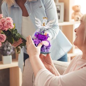 Flores Eternas al por Mayor, Regalos de San Valentín y Cumpleaños para Mamá y Mujeres, Rosa Preservada, Figuras de Ángel de Vidrio Ecológicas con Luz LED - Product Image 5