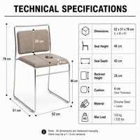 Chaise de salle à manger rembourrée de style minimaliste nordique, chaise moderne en tissu avec structure en métal et pieds chromés pour restaurant, café, maison