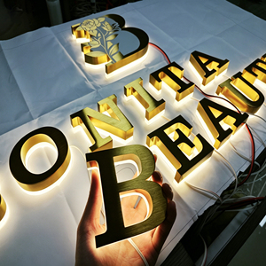 SONGWEN Mirror Brush Golden Stainless Steel Acrylic Led Letter Backlit <b>Sign</b> Wall <b>Light</b> 3D Custom Led <b>Sign</b> Business Shopfront - Product Image 2