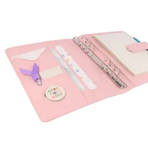 Personalizzato di lusso di modo riutilizzabile notebook A5 cuoio raccoglitore <span class=keywords><strong>ad</strong></span> <span class=keywords><strong>anelli</strong></span> in rosa - Product Image 1