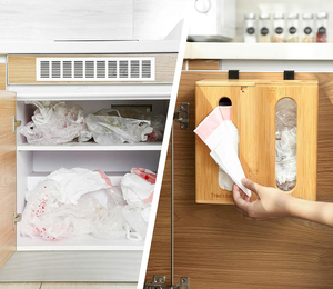 2 in 1-porta sacchetti di plastica di bambù con grande capacità di stoccaggio e Design a parete - Product Image 4