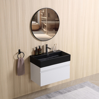 Meubles de salle de bain en bois suspendus de conception italienne ensemble de vanité de salle de bain miroir avec lavabo
