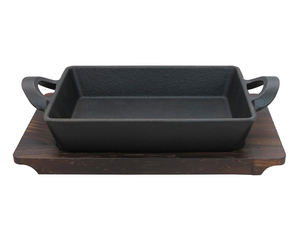 Mini sartén de hierro fundido Mini sartén con base de madera Plato de sartén resistente para horno de parrilla Negro - Product Image 1