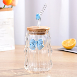 Gobelet à eau écologique avec couvercle en bambou, <span class=keywords><strong>design</strong></span> mignon avec nœud, pour usage domestique, jus, café, fête, logo personnalisable - Product Image 3
