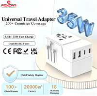 Adaptateur de voyage universel GaN 35W FOxcan Patent, alimentation d'usine, 3C1A 10A, logo personnalisé disponible pour les voyages mondiaux