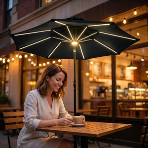 <span class=keywords><strong>Sombrilla</strong></span> Redonda LED Solar Moderna de 2.7m, Impermeable, con Barras de Luz, Poste Central y Manivela de Inclinación, para Cafetería, Jardín, Exteriores - Product Image 4