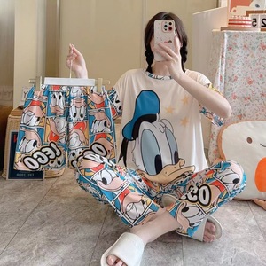 Bộ đồ ngủ nữ 3 món chất liệu lụa sữa in hình chuột hoạt hình Giáng sinh, tay ngắn, mặc nhà - Product Image 4