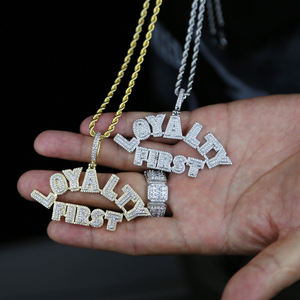 Iced Full 5A CZ pavimentado LEALTAD Primera letra Colgante Cadena de cuerda larga Plateado Hip Hop Estilo Hombres <span class=keywords><strong>Novio</strong></span> Regalo Latón Zircon - Product Image 5