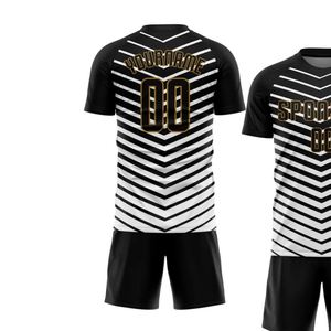 Ensemble uniforme et short de football noir et blanc à chevrons, kits de performance avec numéros et noms pour l'entraînement d'équipe et les matchs de ligue - Product Image 3